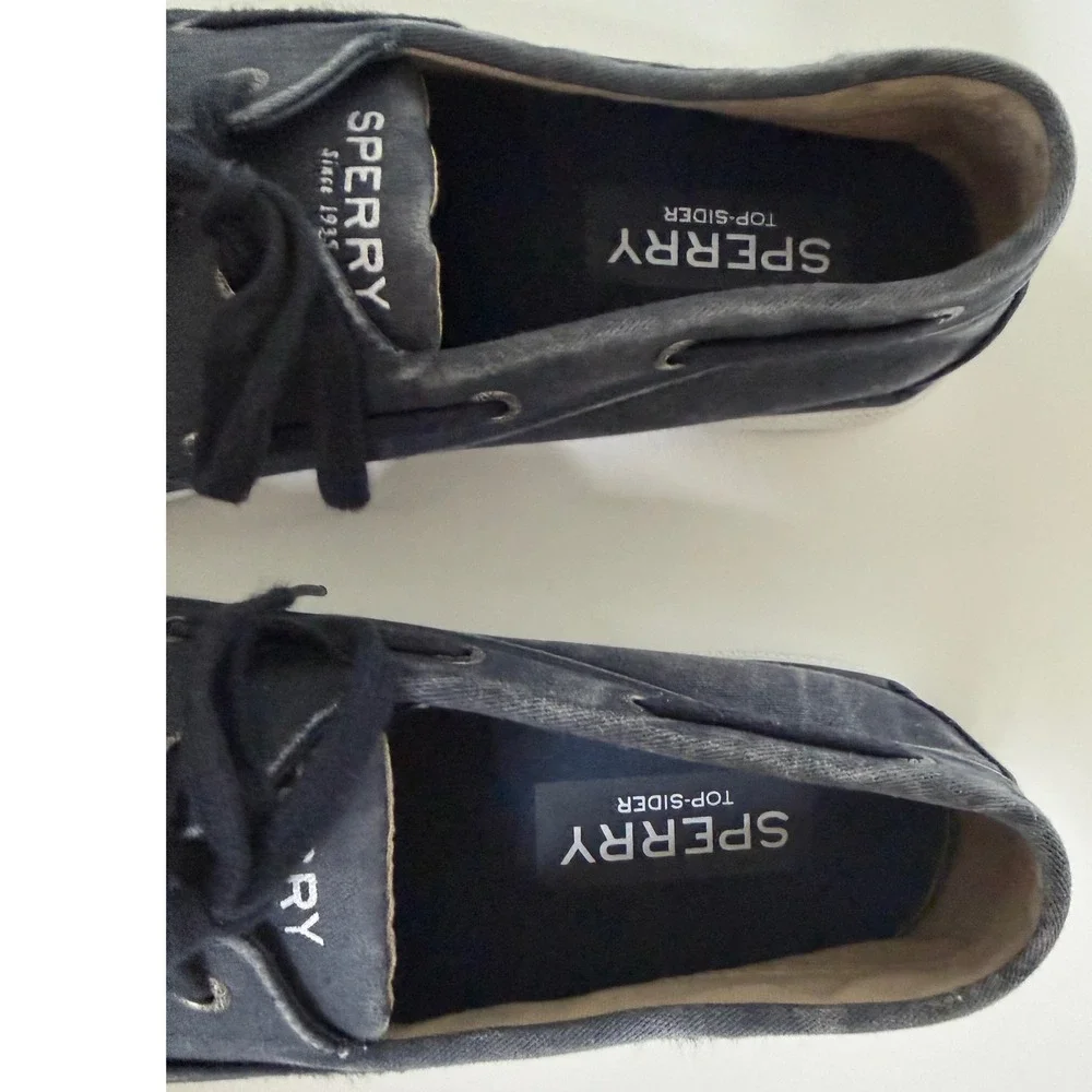 Sperry Top-Sider Mens Washed Navy Blue Canvas Boat Shoes Minimalist Sneakers 10